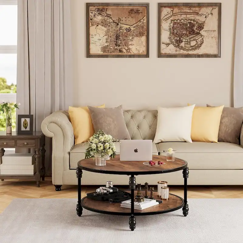 Round Coffee Table Living Room 2-Tier