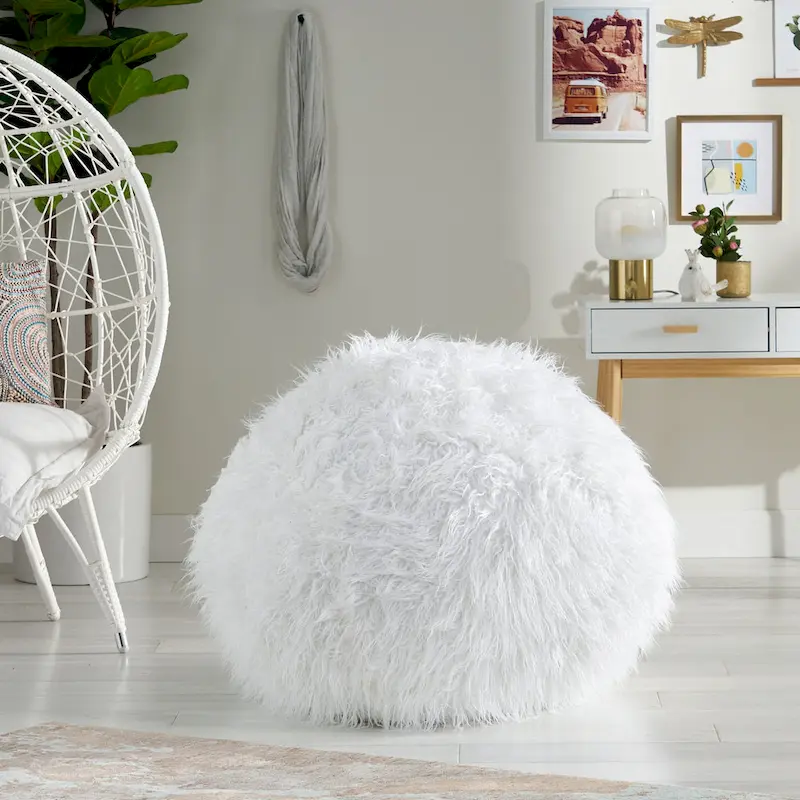 Mosier Modern Glam Faux Fur Bean Bag by Christopher Knight Home