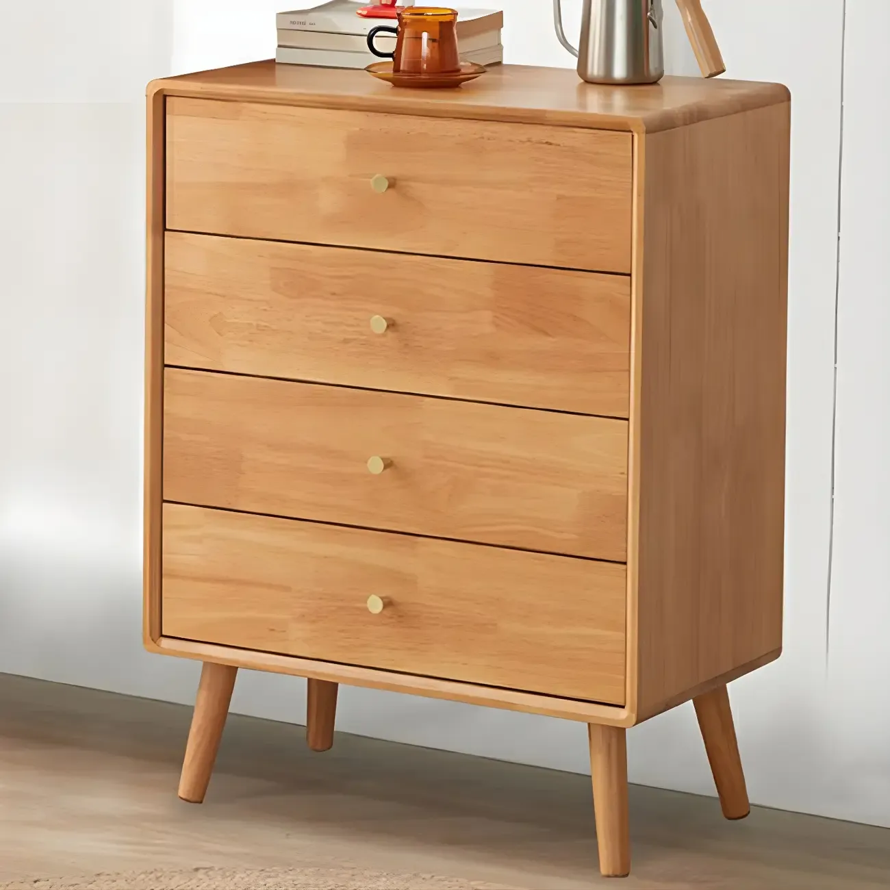 Compact Natural Wood Combo Dresser with Cabinet and Drawers