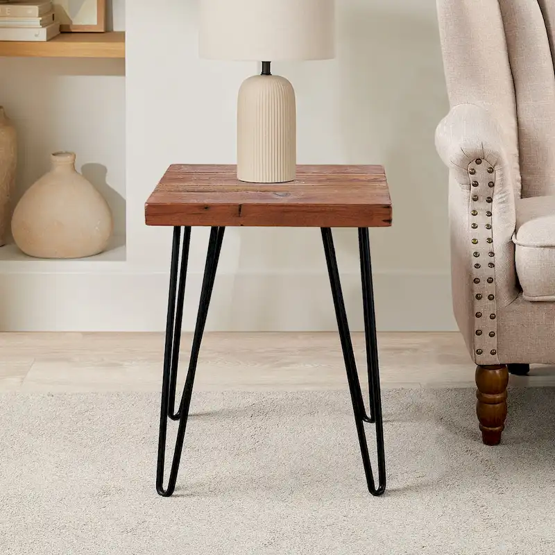 Greenage Wood End Table with Iron Legs
