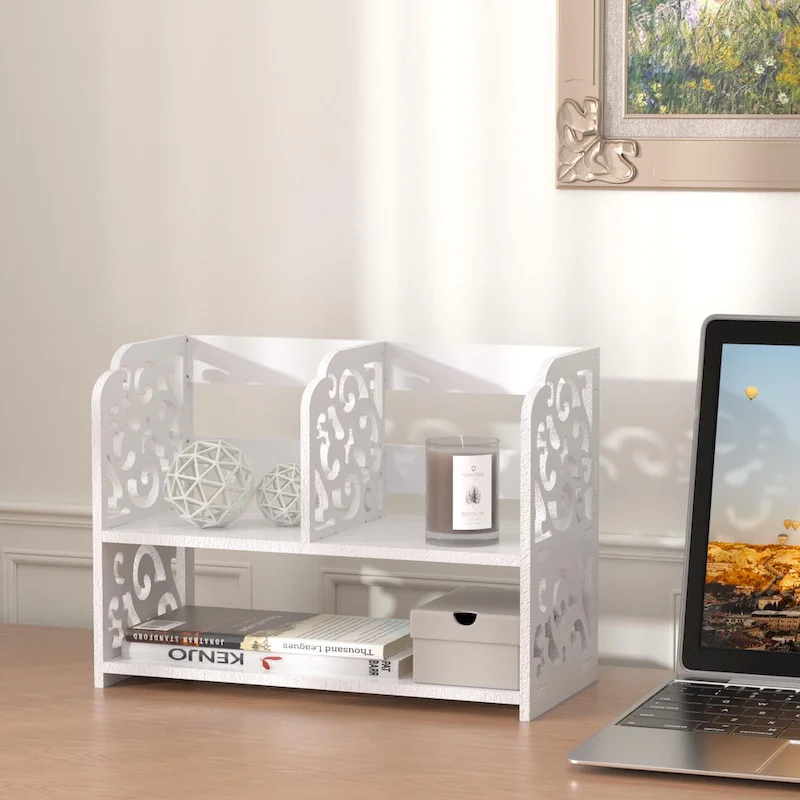 Retro 3-Compartment White Wood Desk Organizer