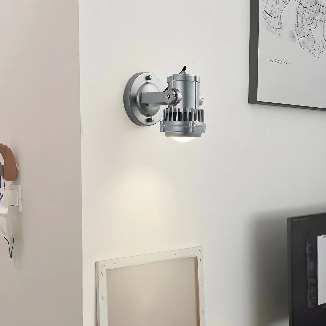 Industrial Metal Silver Prismatic Glass Swing Arm Wall Light