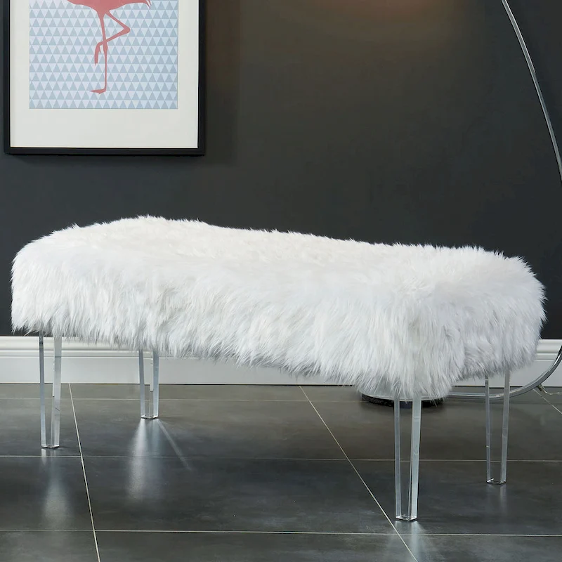 Andral Contemporary Faux Fur Upholstery Entryway Bench by Silver Orchid