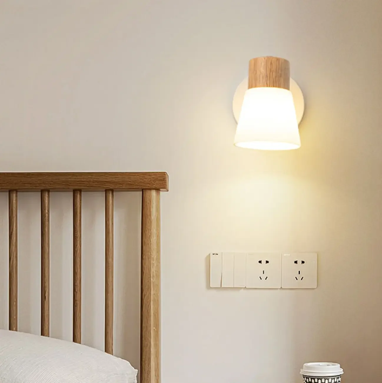 Mini White Natural Wood Metal Wall Sconce