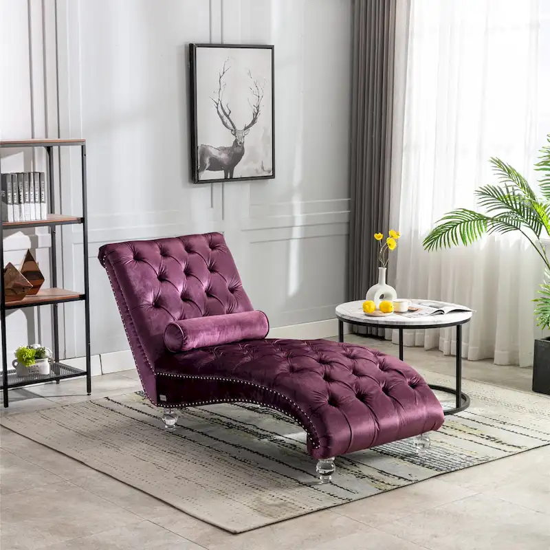 Velvet Tufted Chaise Lounge Accent Living Room Chair