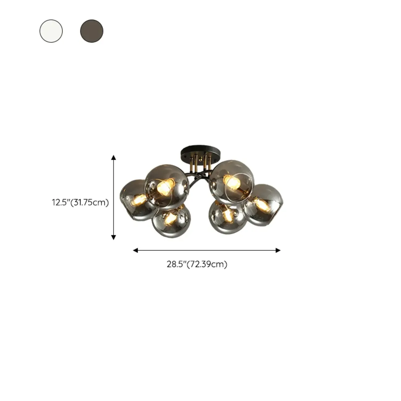 Modern Smoke Grey Glass Sphere Semi Flush Ceiling Light