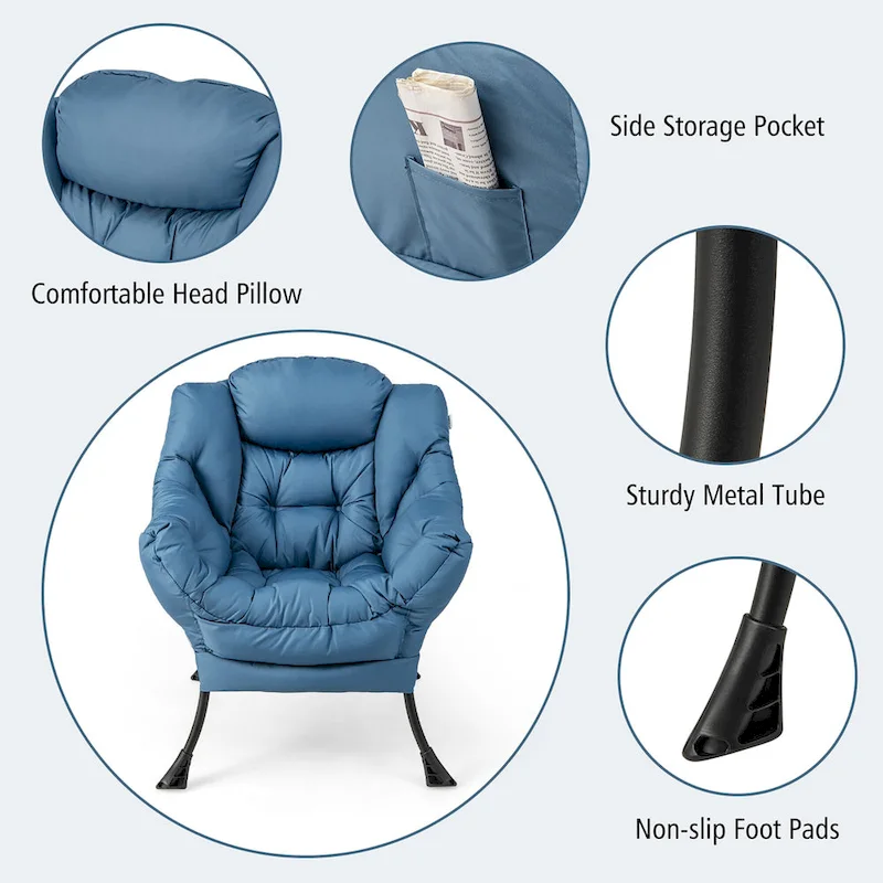 Gymax Lazy Sofa Chair Accent Leisure Armchair with Folding Footrest &