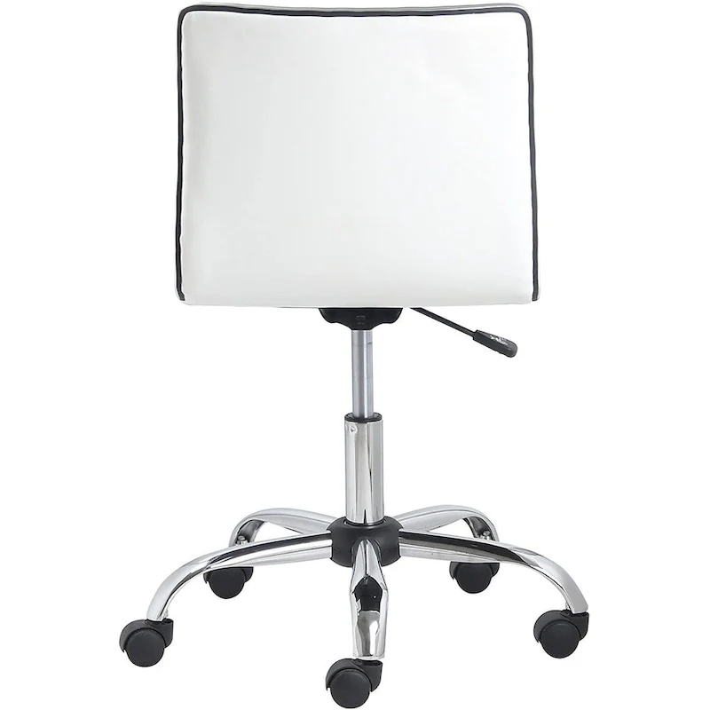 Mid-Back Armless Swivel Office Chair with Lumbar Support – White Bonded Leather