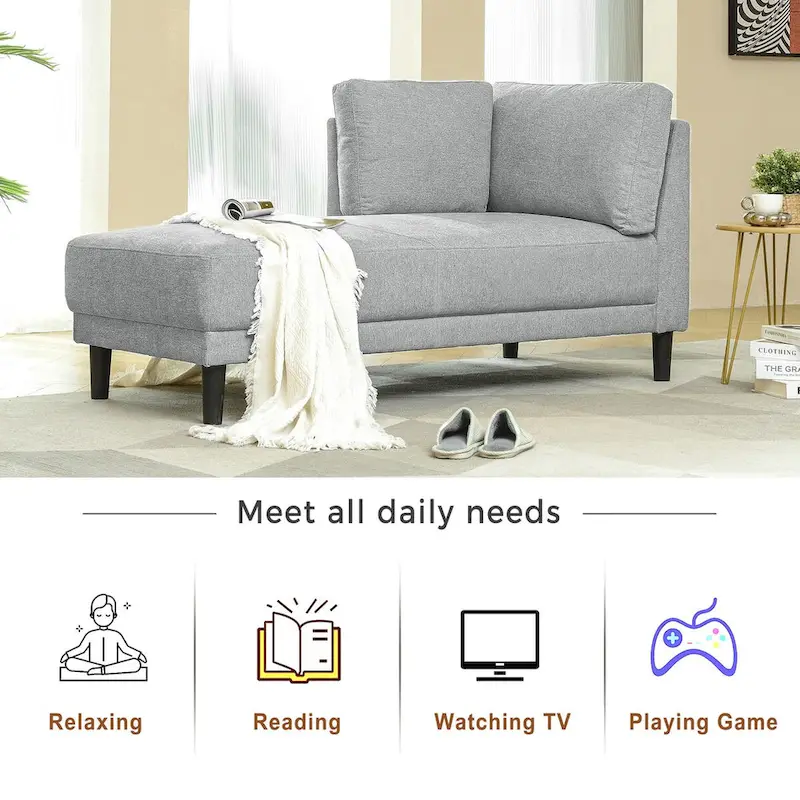 Mid-Century Modern Upholstered Chaise Lounge Sofa