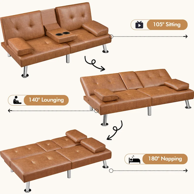 Yaheetech Faux Leather Convertible Futon Sofa Bed 3-In-1 Adjustable Futon Couch