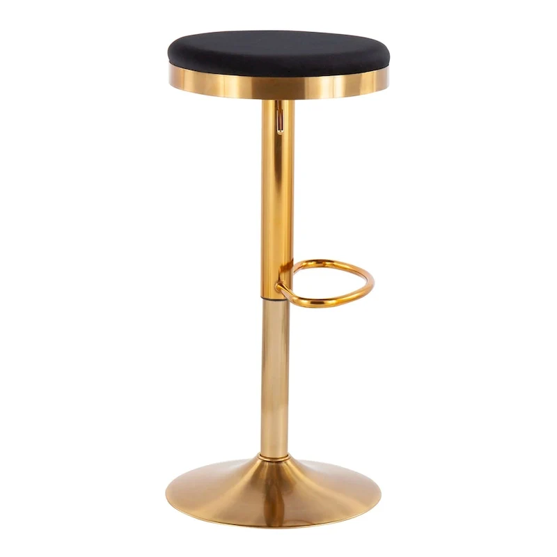 Gold Steel Barstool with Upholstered Seat - Set of 2 - Adjustable Height 23-31.75H