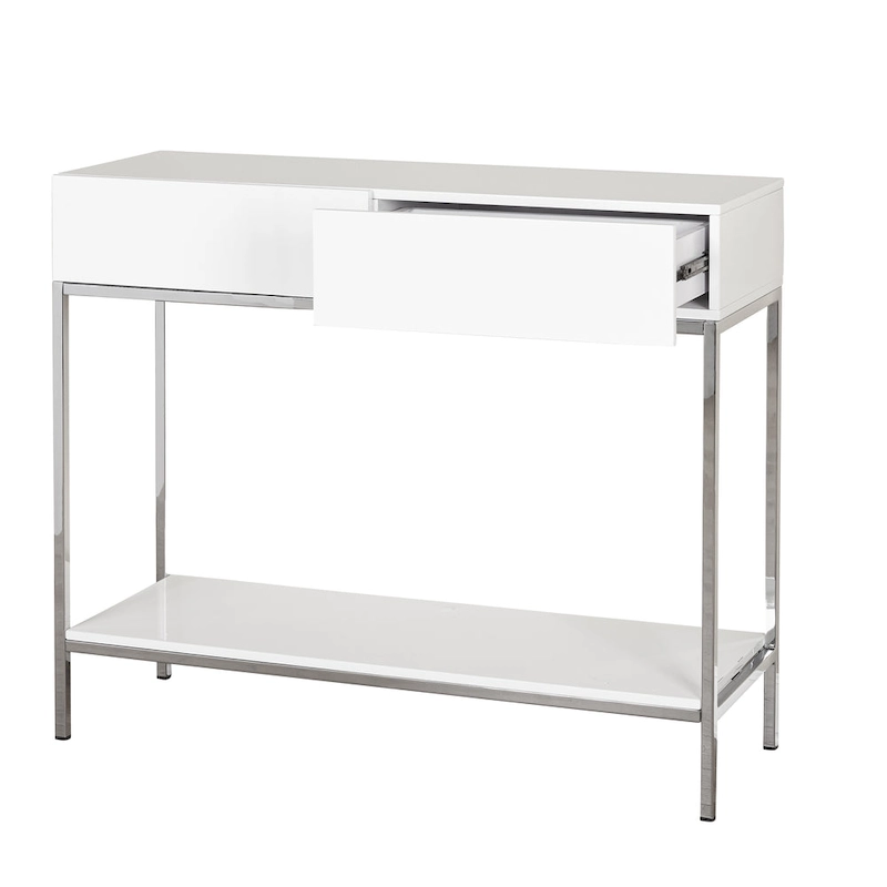 Simple Living White and Chrome Metal High Gloss Console Table
