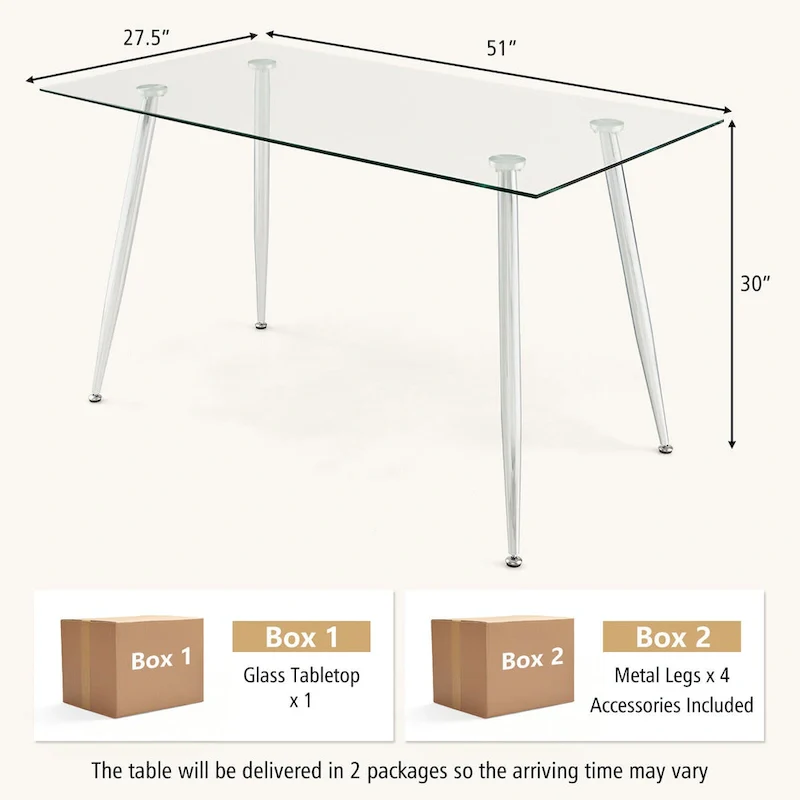 Gymax Modern Glass Dining Table Rectangular Dining Room Table W/Metal