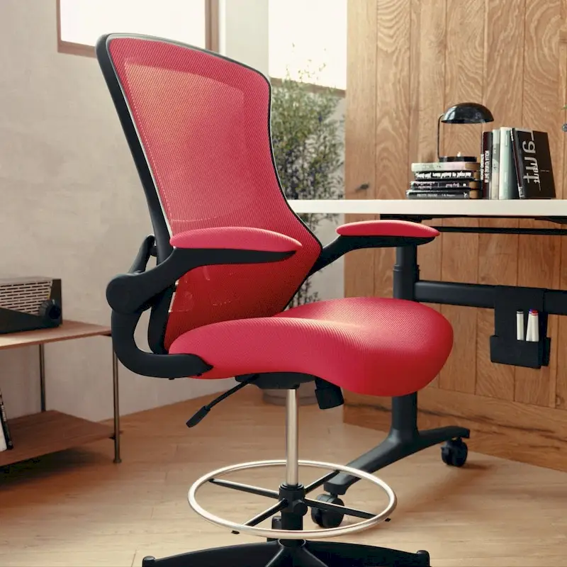 Mid-Back Ergonomic Drafting Chair with Adjustable Foot Ring and Flip-Up Arms