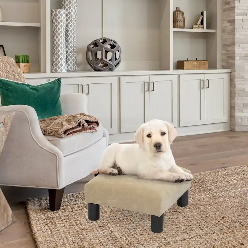 Adeco Ottoman Upholstered Fabric Footrest Pet Steps Dog Stair Stool