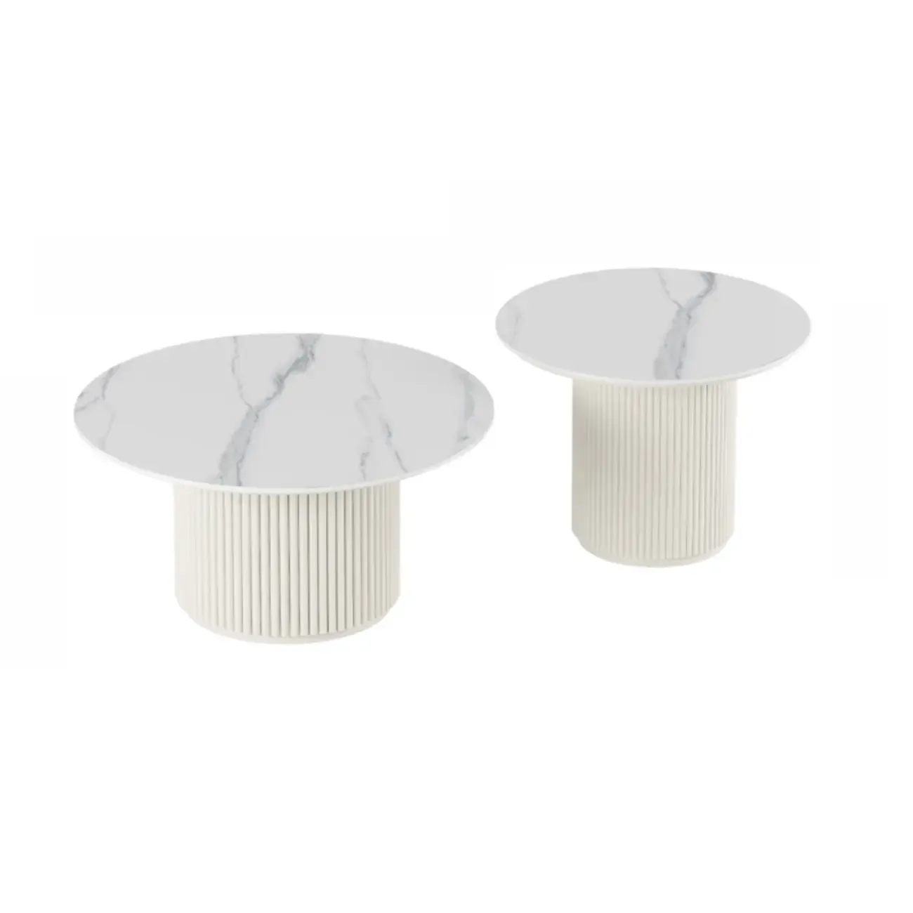 Modern White Nesting Coffee Table Set in Round Design