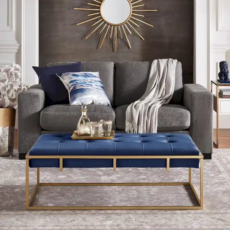 Perdita Gold Finish Velvet Rectangular Tufted Ottoman by iNSPIRE Q Bold