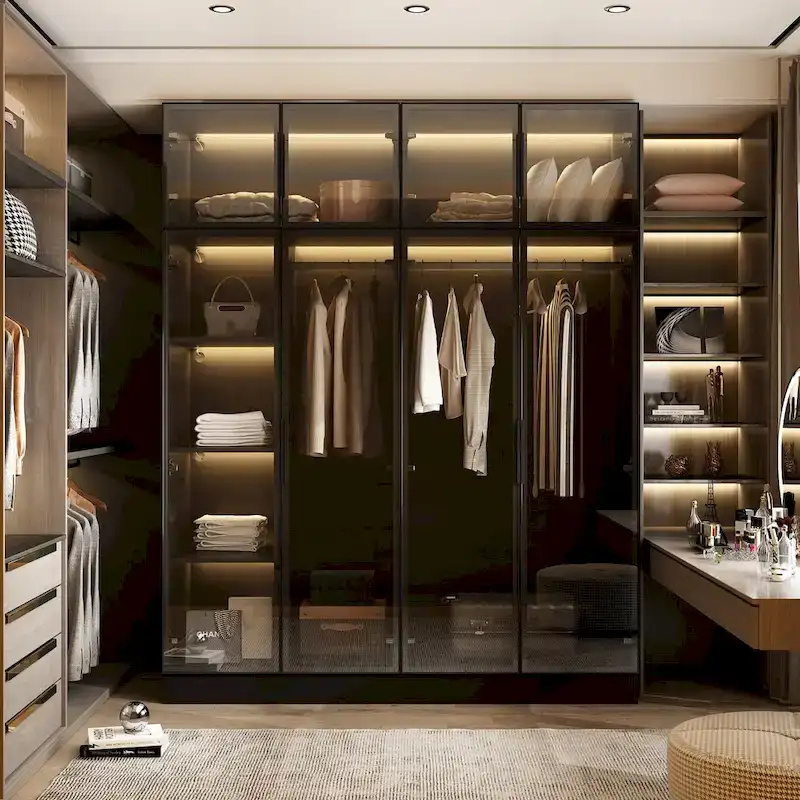 Modern Aluminum Framed Wardrobe: Spacious Design with LED Armoires