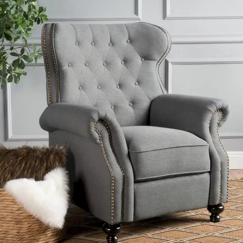 Walder Tufted Nailhead Fabric Recliner by Christopher Knight Home