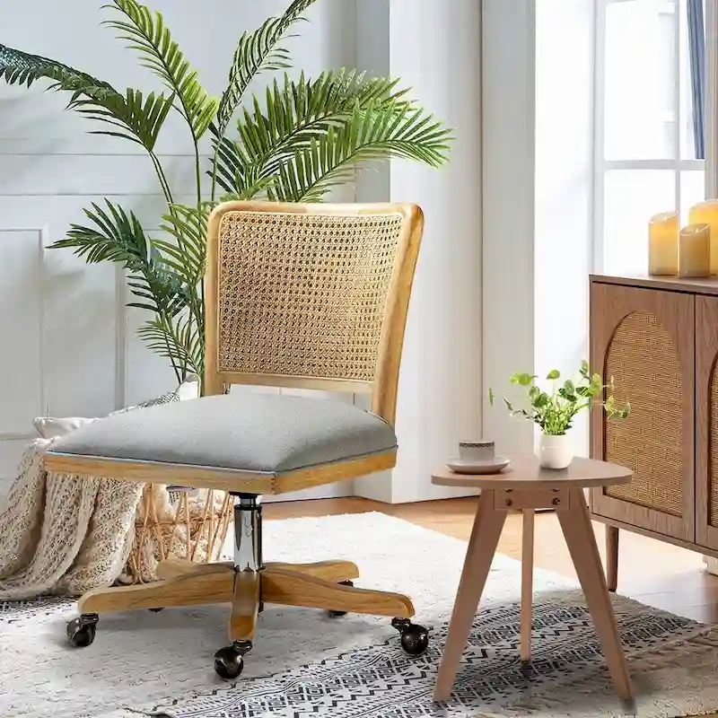 Calcutta Modern Rattan Back Task Chair with Solid Wood Legs by HULALA HOME