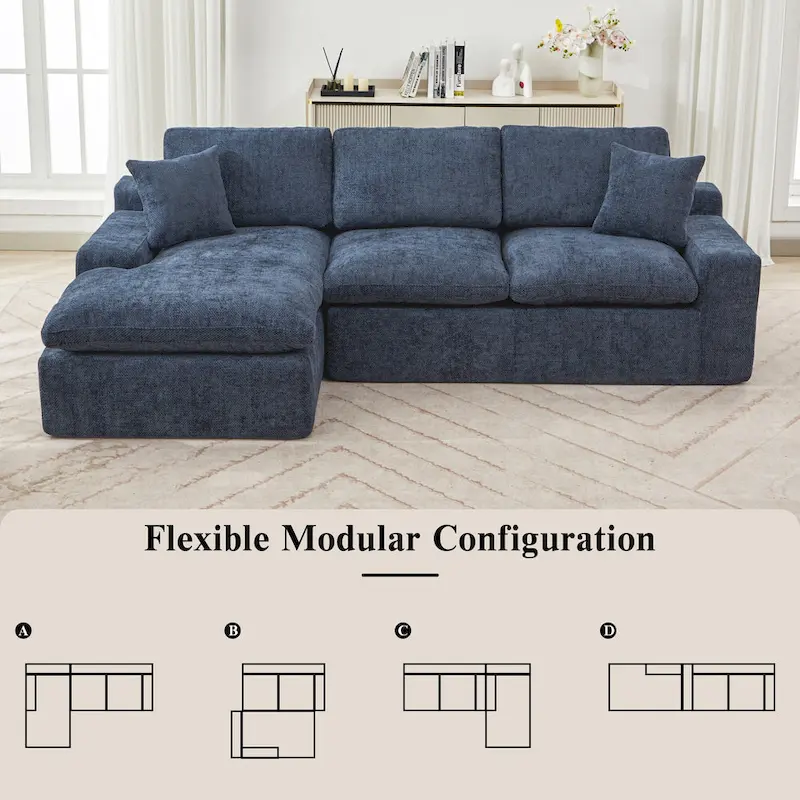 L-Shaped Reversible Sectional Sofa Chenille Fabric Couch Chaise