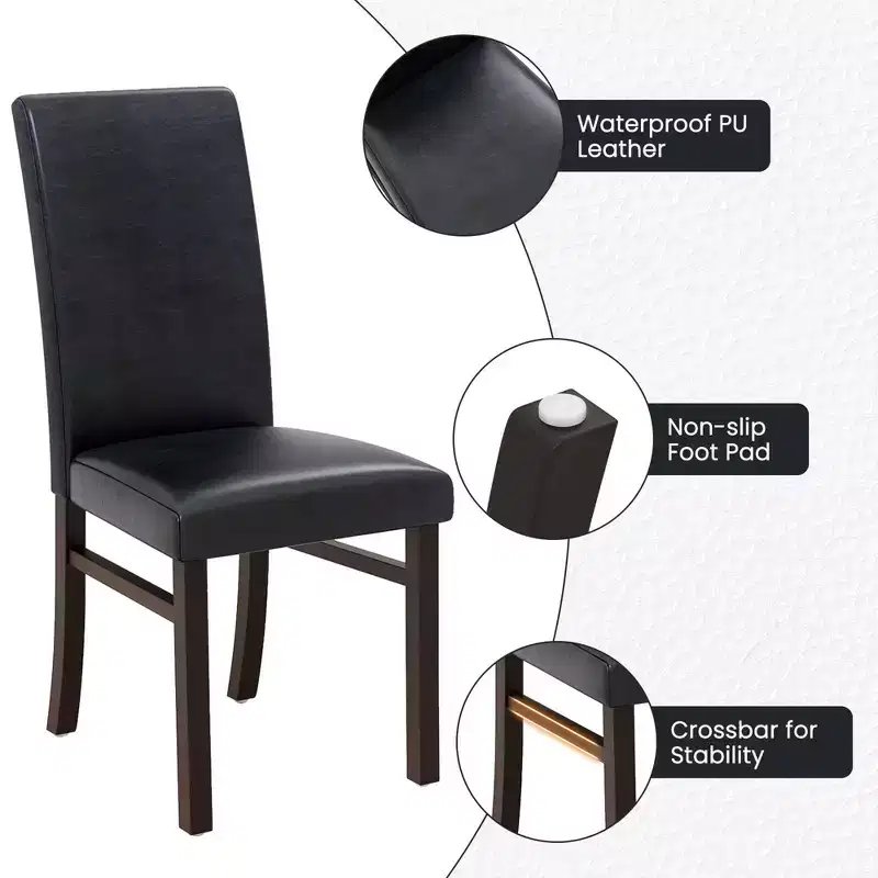 Costway Upholstered Dining Chairs Set of 2/4 PU Leather Armless Solid Rubber Wood Legs