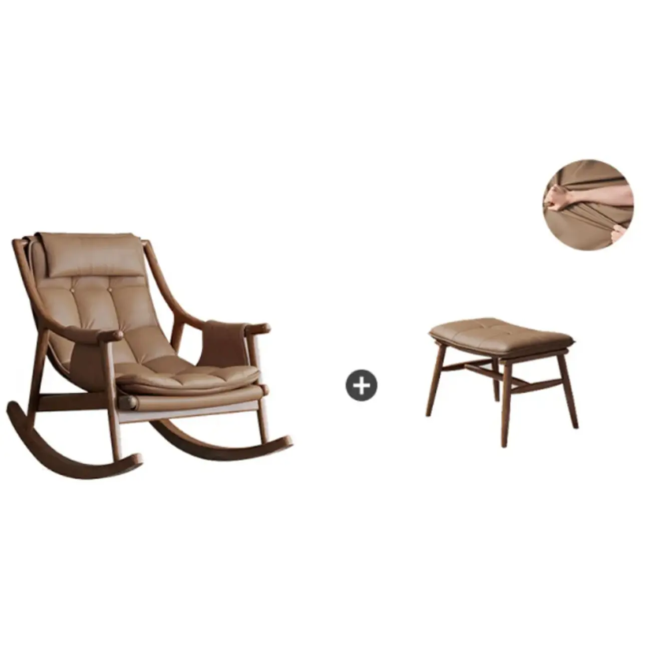 Modern Wood Nappa Upholstered Rocking Chair with Footstool