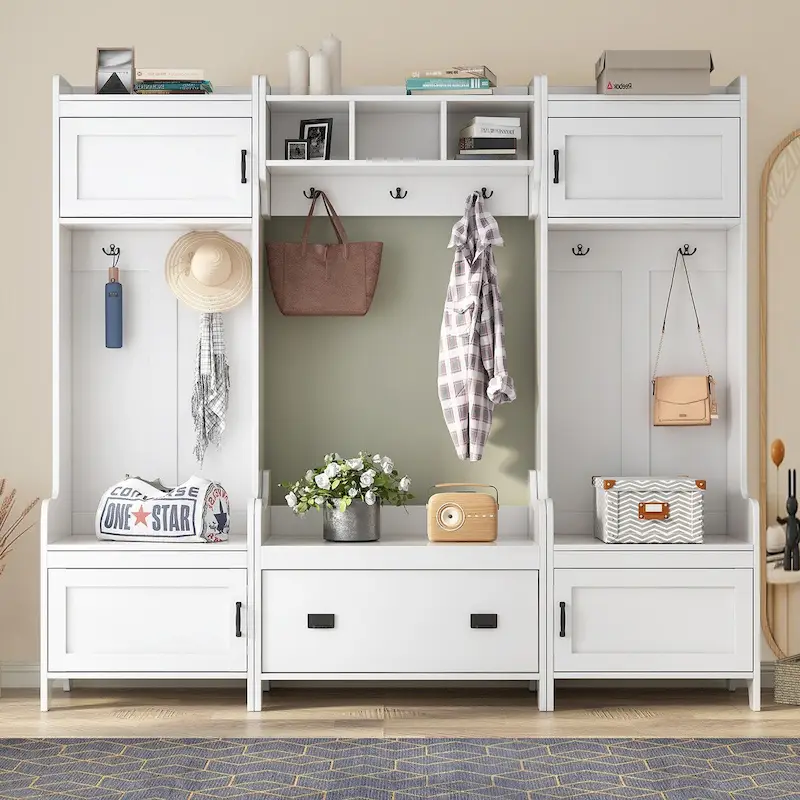 Multi-Functional Freestanding Wooden 4-in-1 Modular Hall Tree