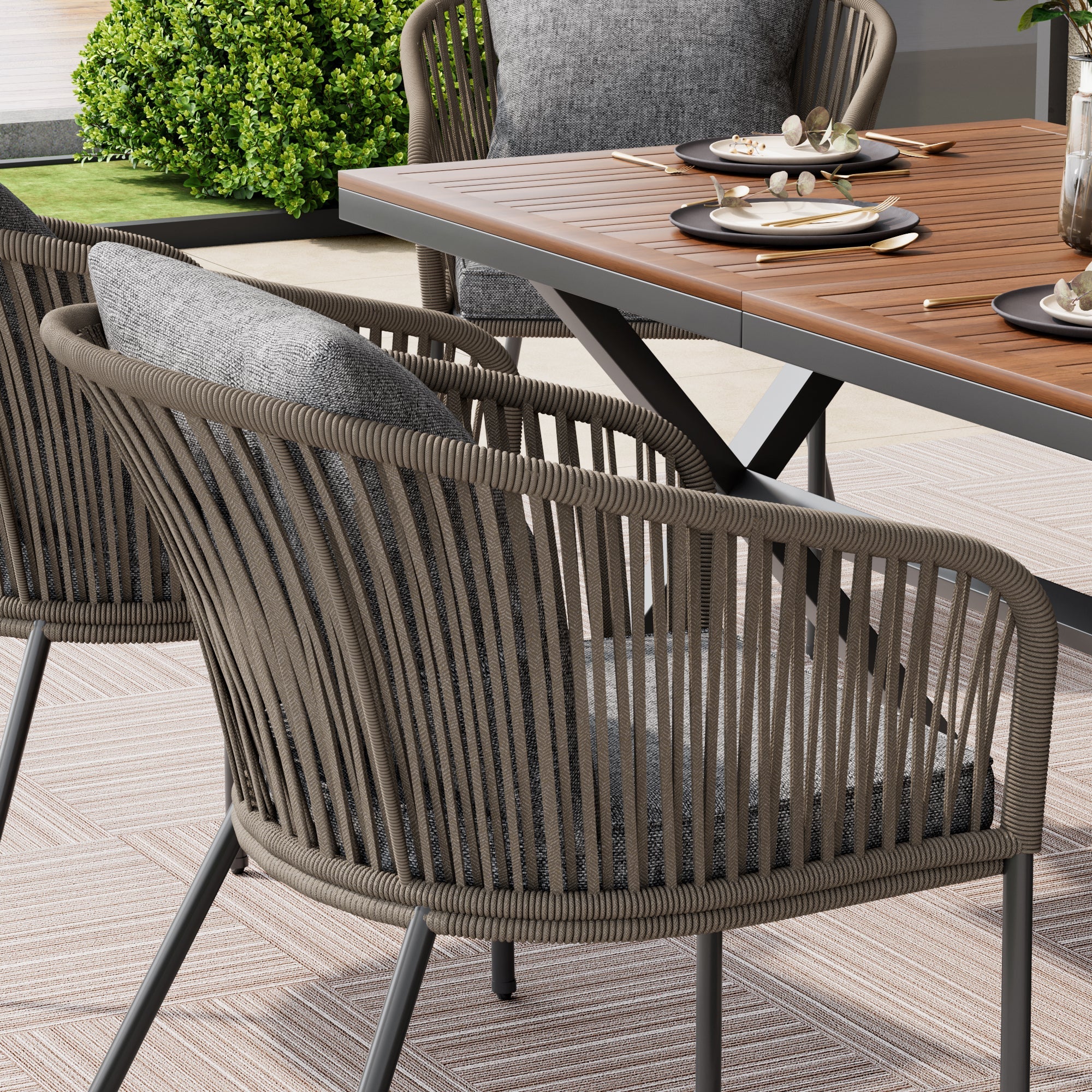 Walker Edison | Rope Modern Design 7 Piece Patio Dining Set