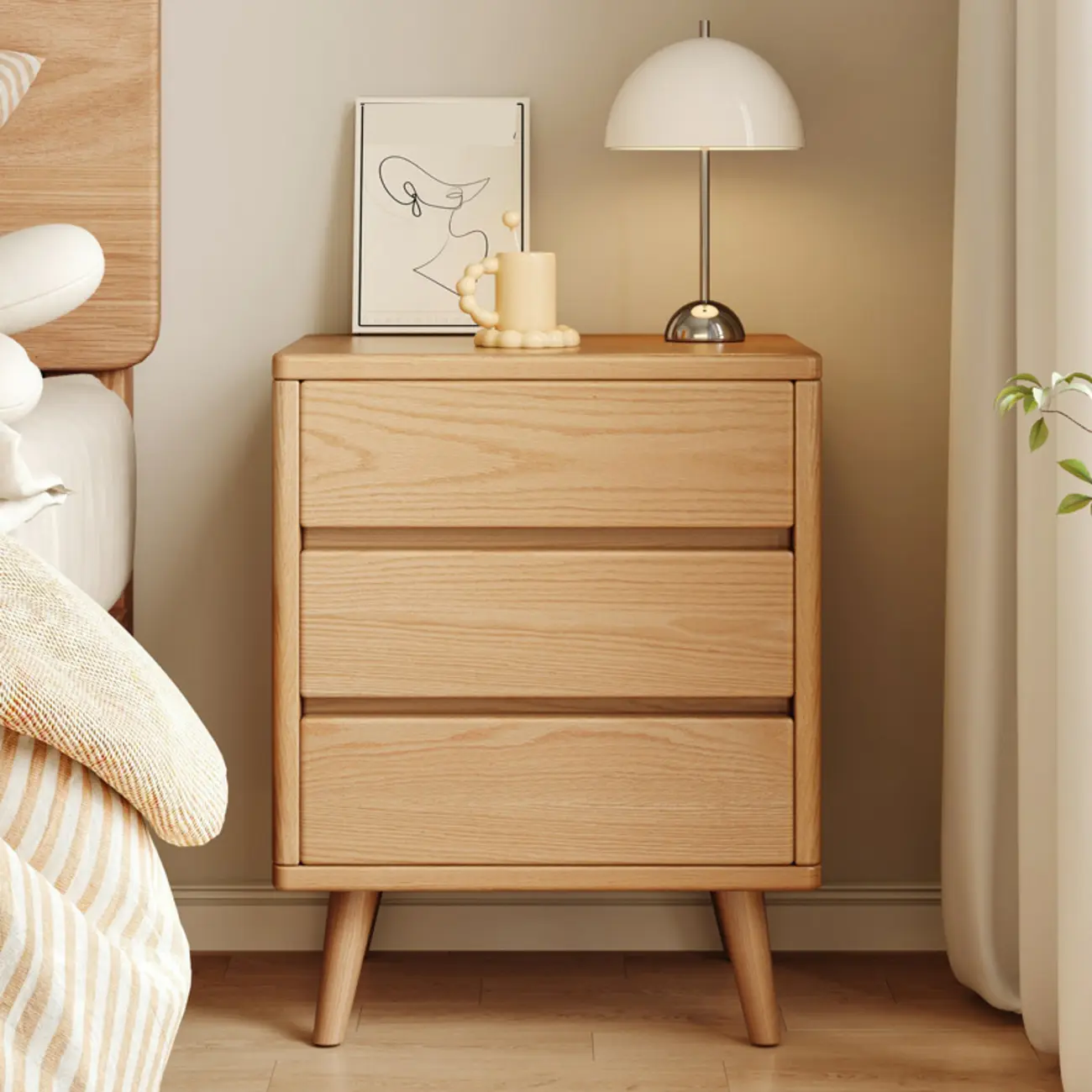 Natural Finish Wood Nightstand with Drawers
