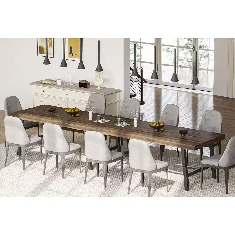 Brown/Grey Farmhouse Rectangular Dining Table, Seats 6-8, Set of 2