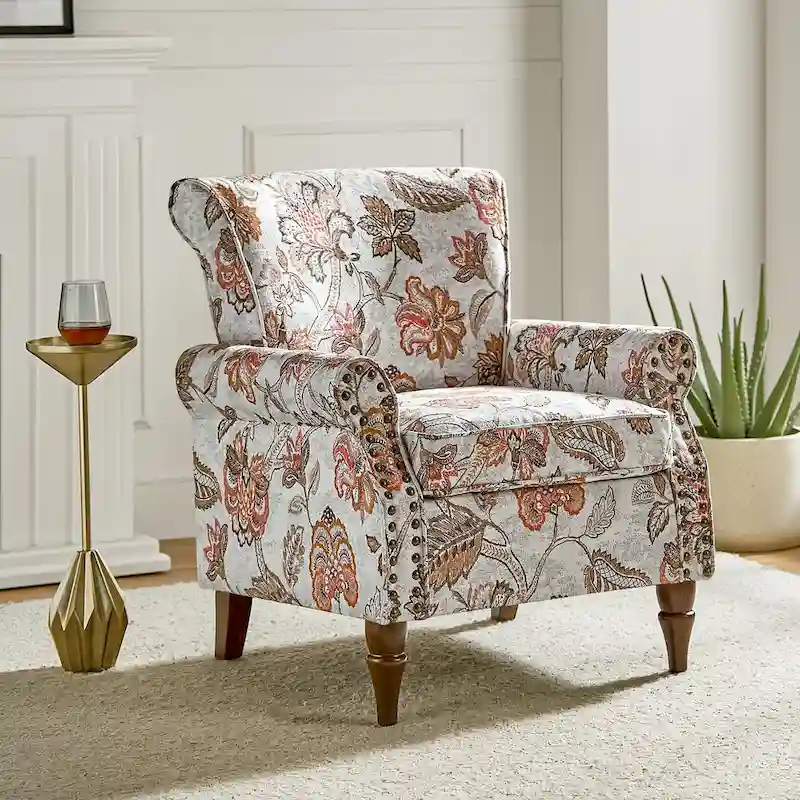 Nyctelius Traditional Polyester Accent Chair with Rolled Arms and Nailhead Trim by HULALA HOME