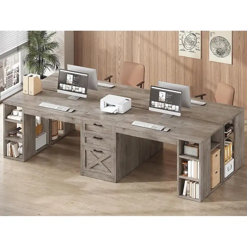 96.5 Computer Desk 3 Drawers Home Office Desk 8 Open Shelves