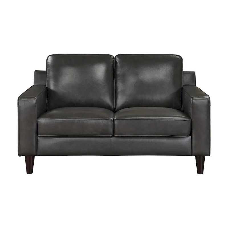 60 Inch Loveseat, Gray Top Grain and Faux Leather, Solid Wood