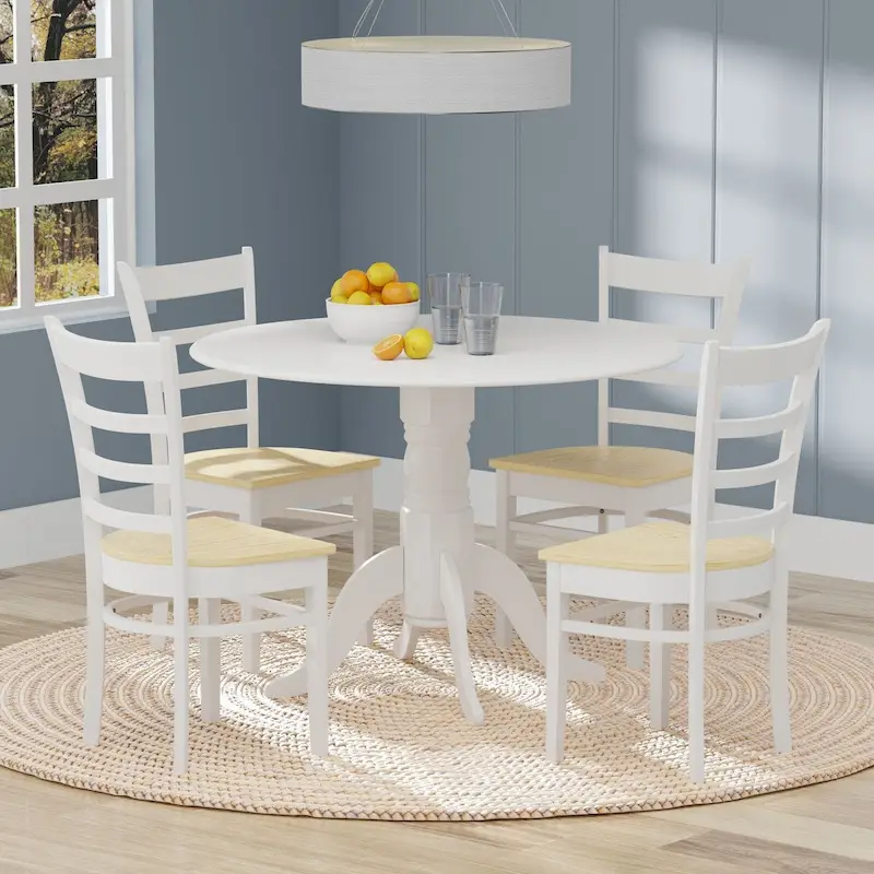 5-Piece Dining Set, 42 Round Drop-Leaf Table and Slat Back Chairs