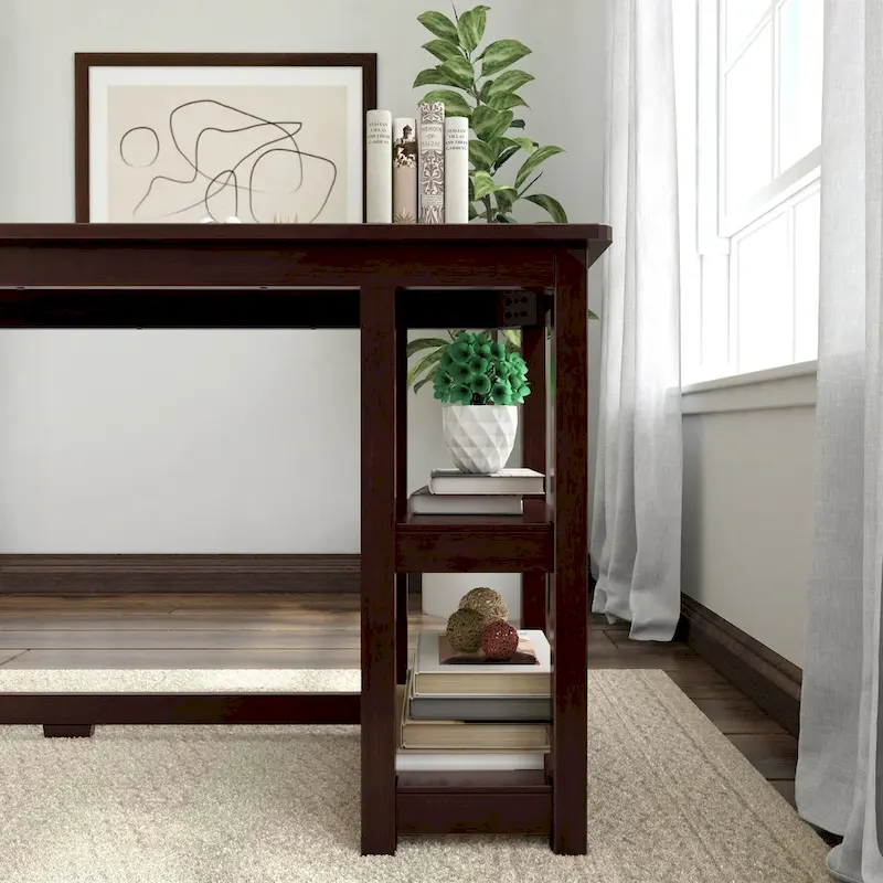 Computer Desk with Bookshelves - Wood Finish