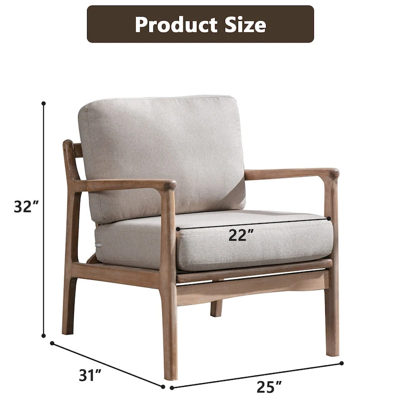 Mid Century Modern Accent Chair with Solid Wood Frame & Removable Cushions