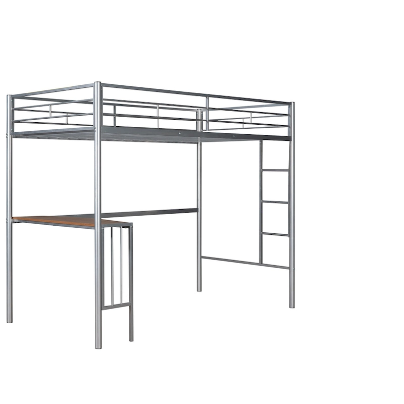 Metal Loft Bed with Desk, Ladder and Guardrails