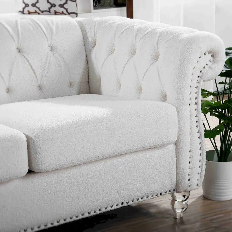White Rolled Arm Chesterfield 3-Seater Sofa