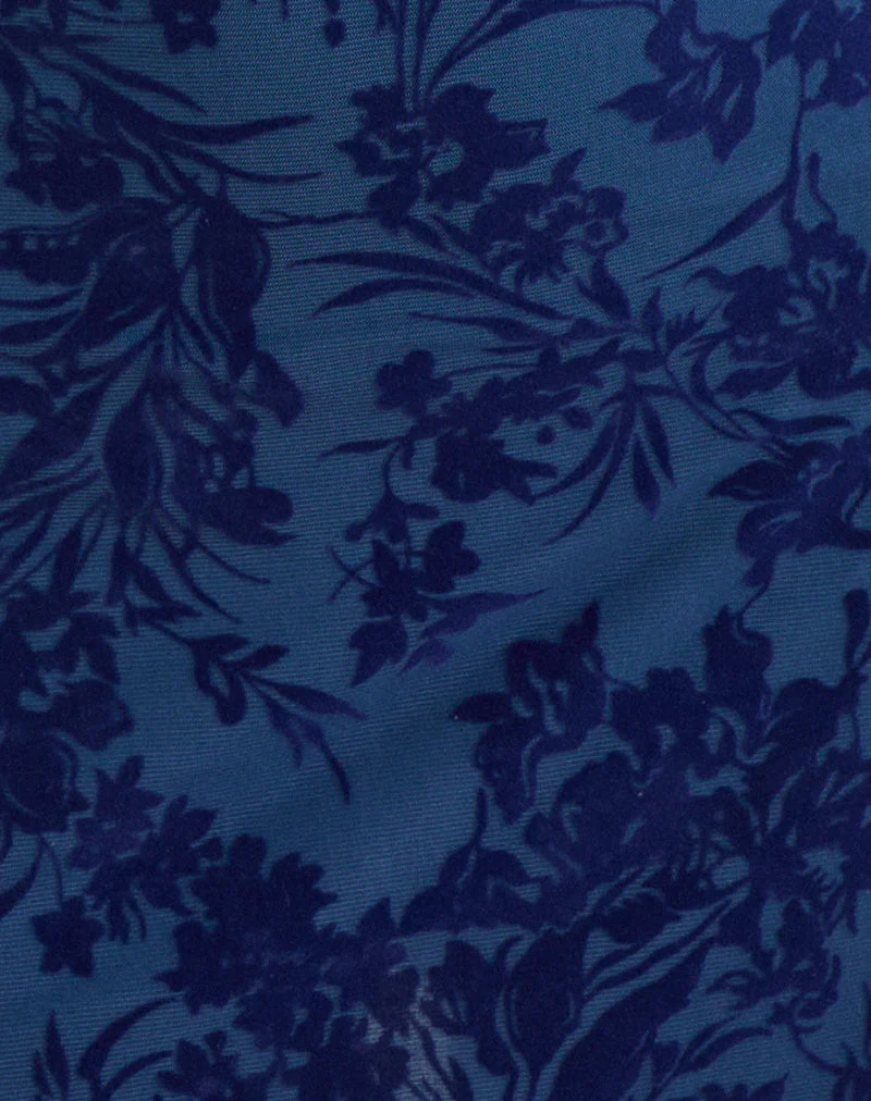 Bindara Mini Dress in Navy with Midnight Leaf Flock