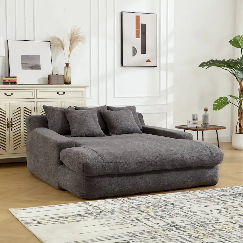 Chenille Upholstered 2-seater Deep Seat lazy sofa bed With 5 back pillows