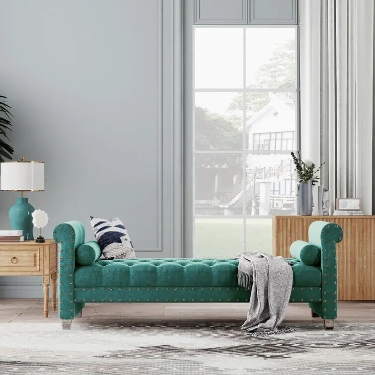 Velvet Upholstered Bench 72 - 71.0 In. W X 28.0 In. H X 29.0 In. D