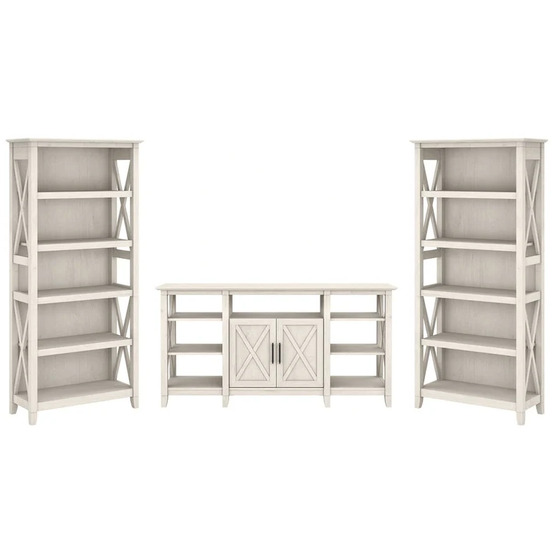Tall Farmhouse TV Stand with 2 Bookcases by Bush Furniture