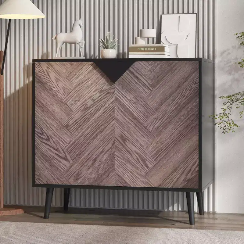 Wood Grain Storage Cabinet with 2 Doors, Soft-Close Hinges & Adjustable Shelf, 31.5