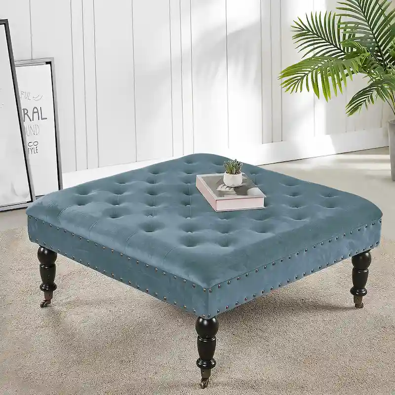 Button-Tufted Round Ottoman – 33 x 33 x 18 Inch