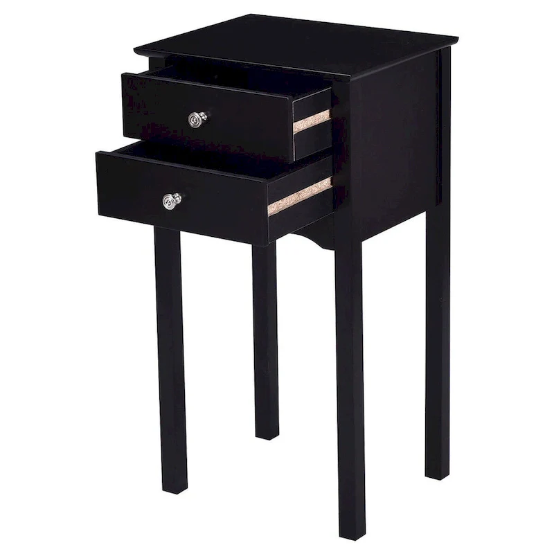 Side Table End Accent Table with 2 Drawers-Black - 16.0 x 13.0 x 30.0 (L x W x H)