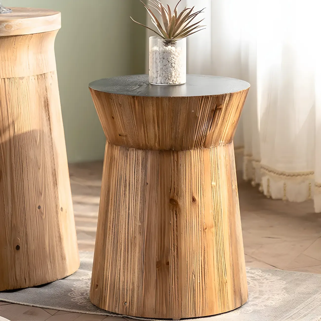 Elegant Geometric Wooden Block Accent Side Table