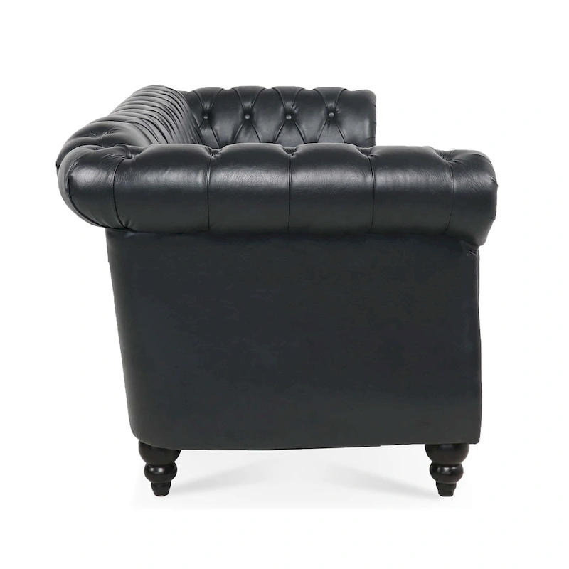 Faux Leather Rolled Arm Chesterfield Three Seater Sofa