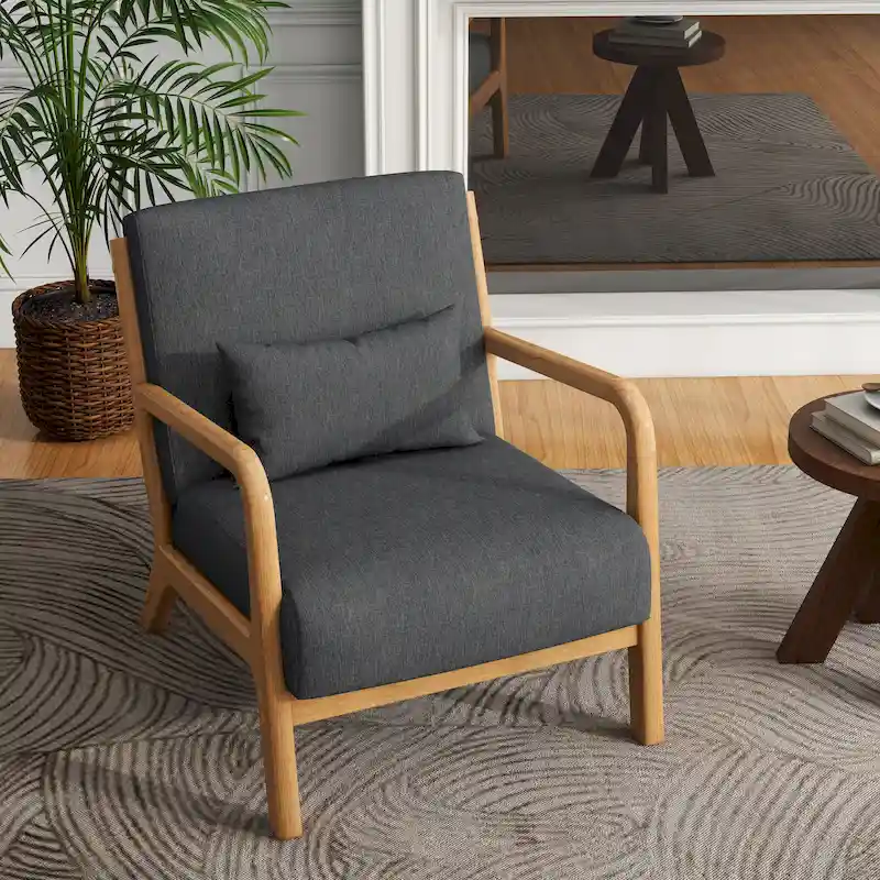 Mid-Century Modern Upholstered Accent Chair with Wood Frame