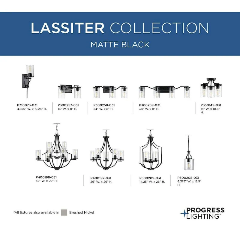 Lassiter Collection One-Light Matte Black Clear Glass Modern Pendant Light - 6.375 in x 6.375 in x 12.5 in